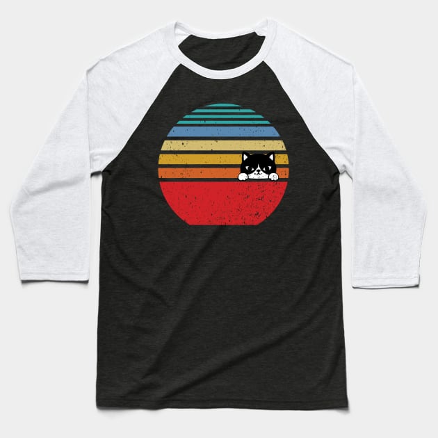 Grumpy tuxedo retro cat Baseball T-Shirt by Live Together